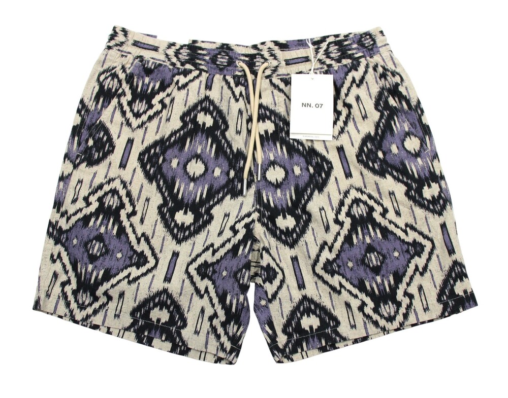 $195 NN07 Gregor Chino Shorts Mens XL Violet Linen Cotton Drawstring Ikat